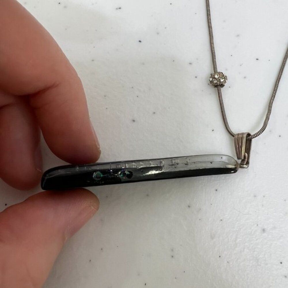Fused Glass Necklace Geometric Blue‎ Dichroic Sterling Silver 925 Chain Stripe - Picture 7 of 10
